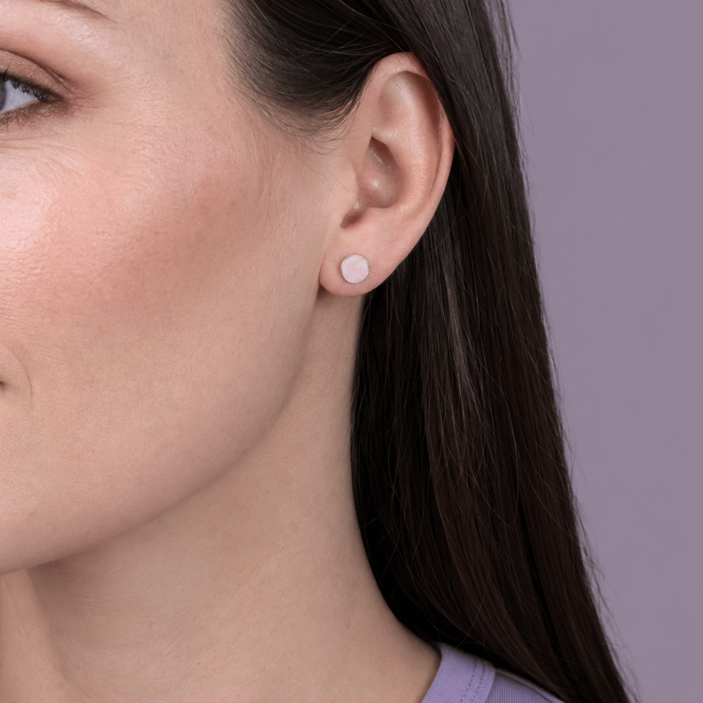 Pink Synthetic Opal Stud Earrings