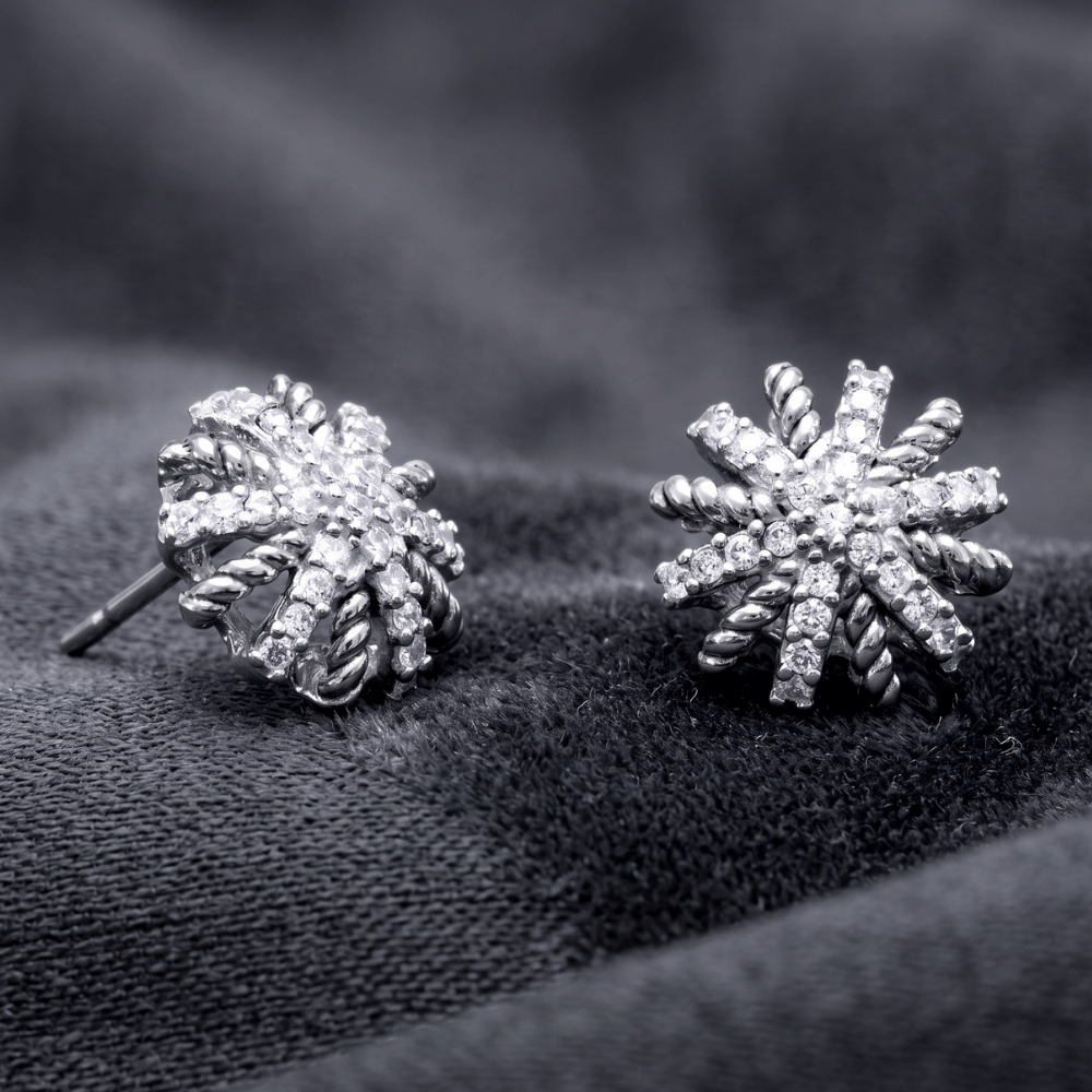 Domed CZ Starburst Earrings