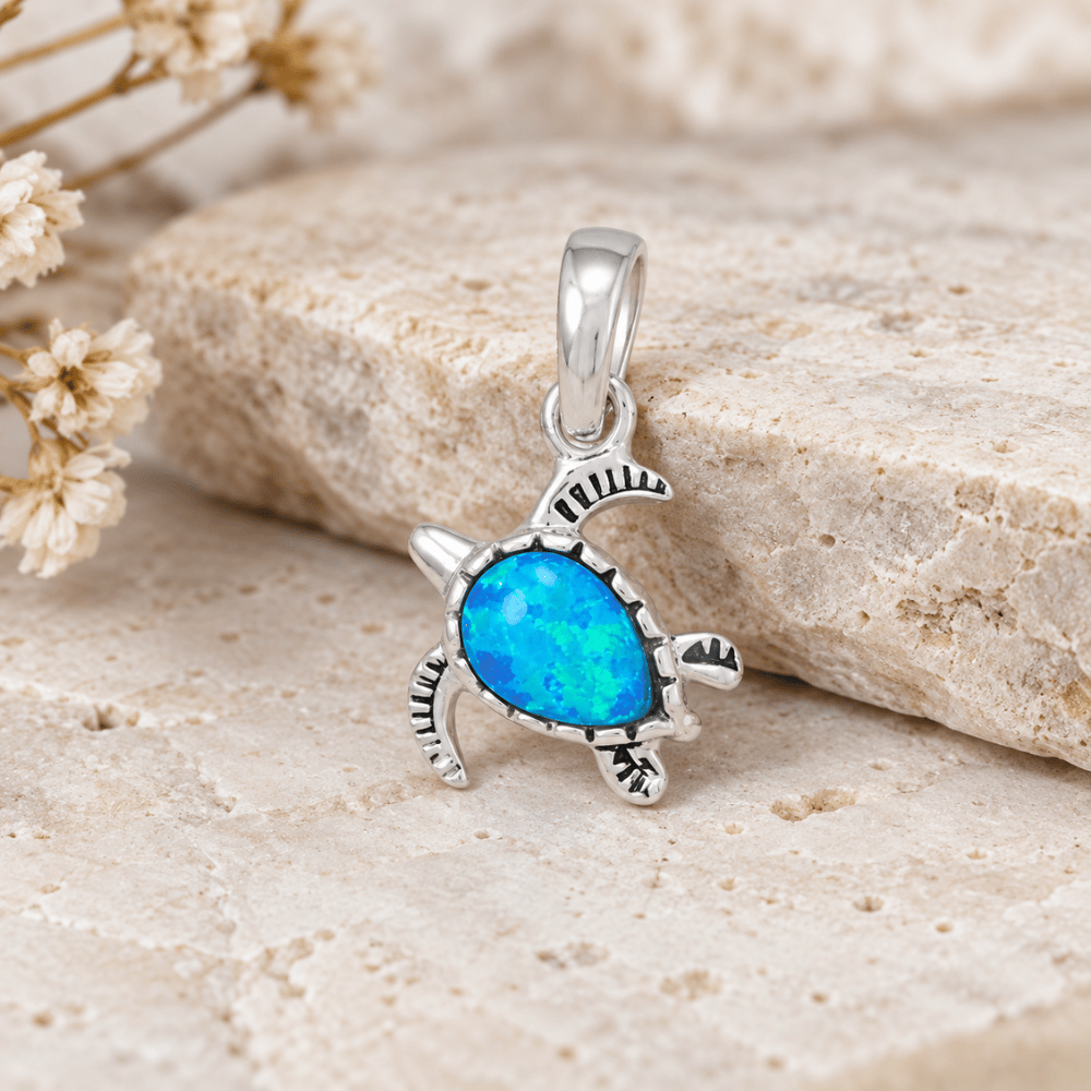 Synthetic Blue Opal Sea Turtle Pendant
