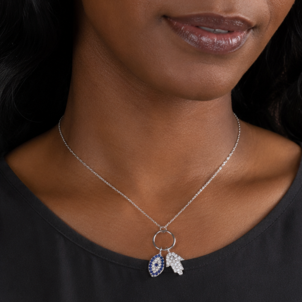 Hamsa and Evil Eye CZ Necklace