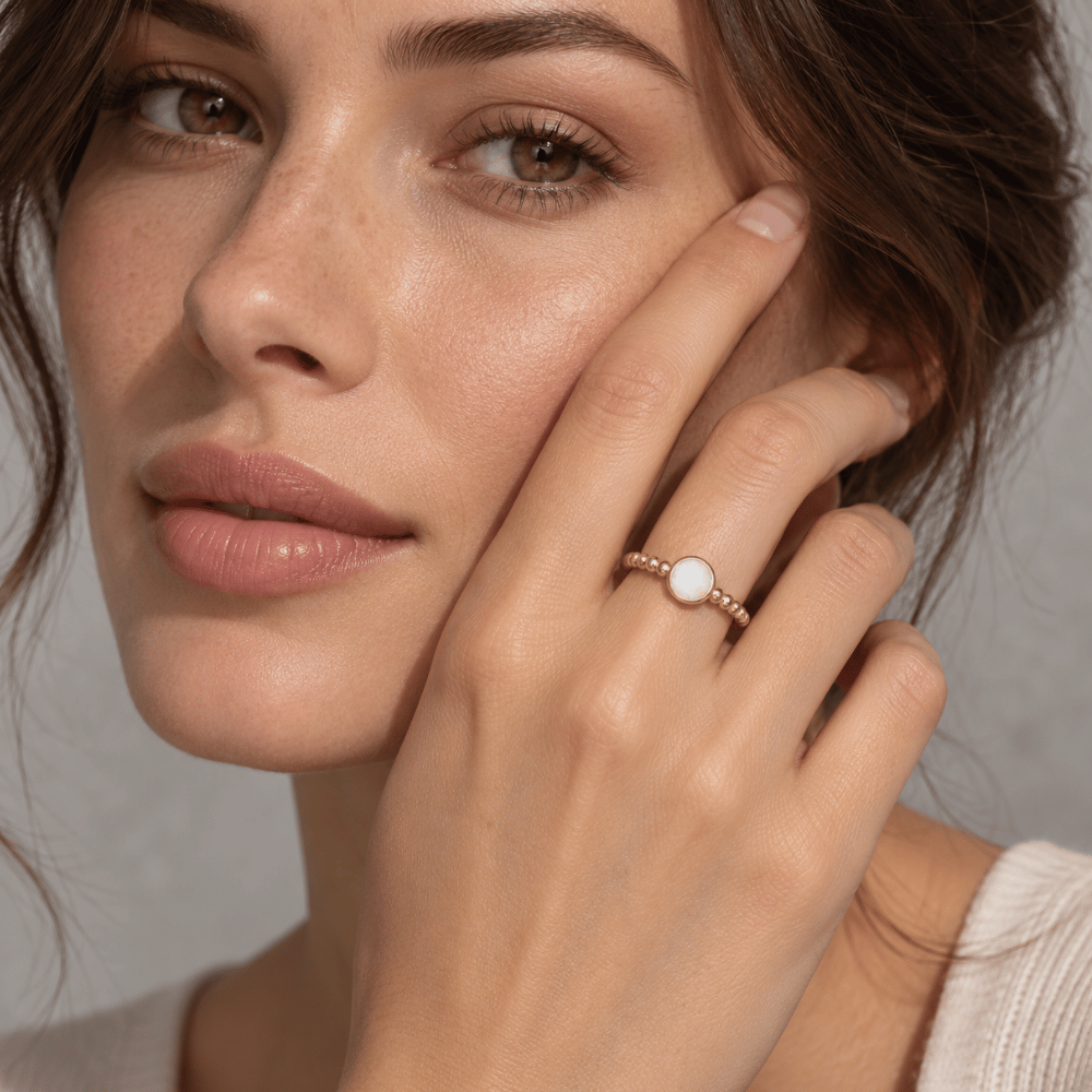 Round Synthetic Opal Ring - White Opal - Gold - view 4