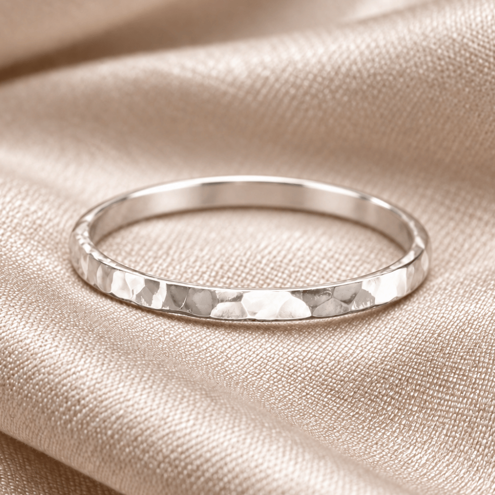 Thin Polished Hammered Band Ring