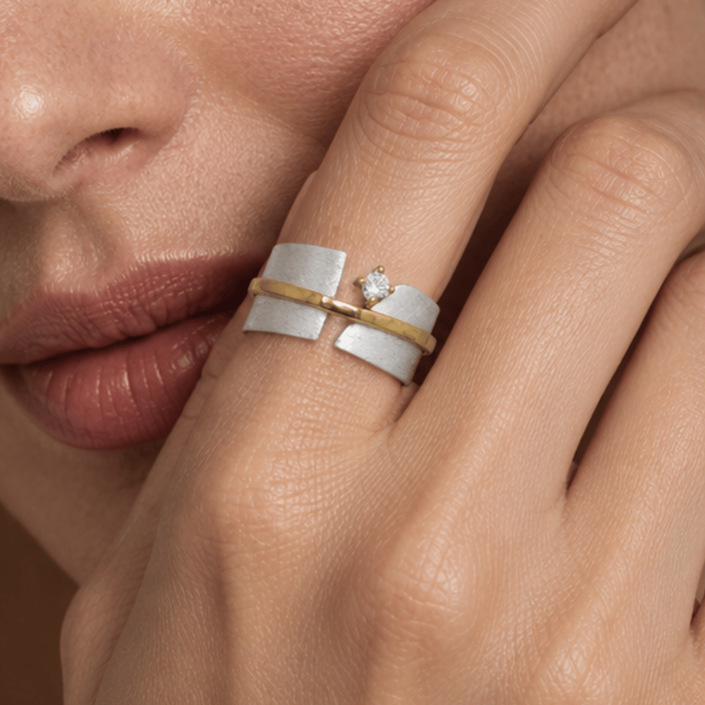 Two Tone Art Deco CZ Ring