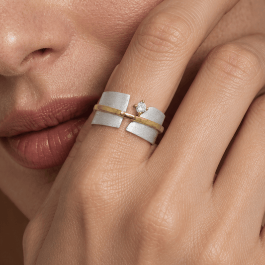 Two Tone Art Deco CZ Ring