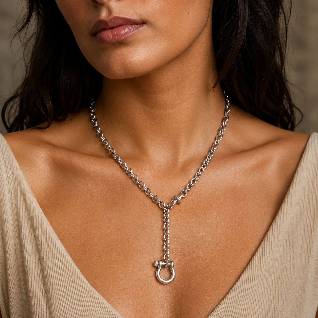 Adjustable 22" Stainless Steel Horse Bit Necklace