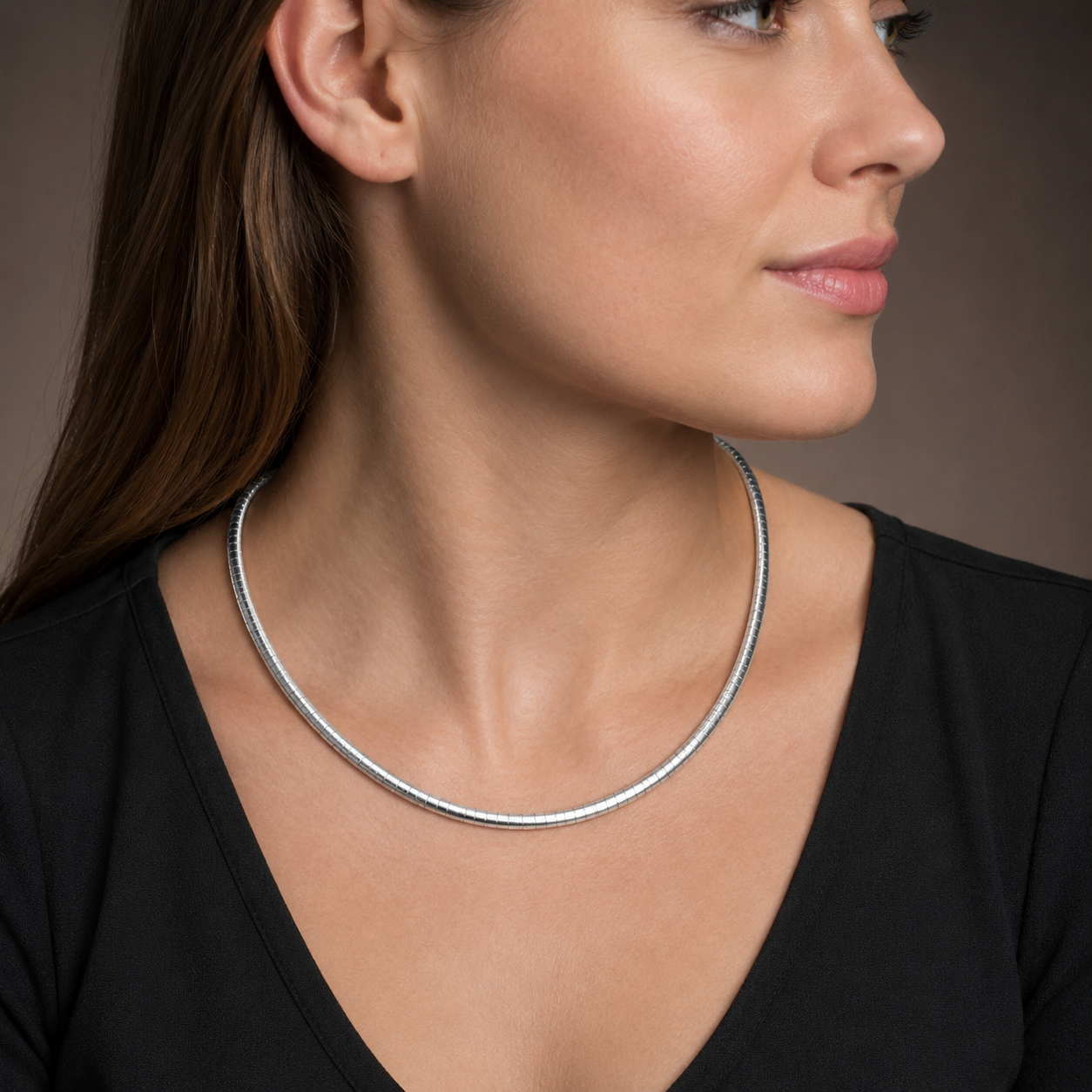 925 Sterling Silver Domed Omega Necklace - 3mm