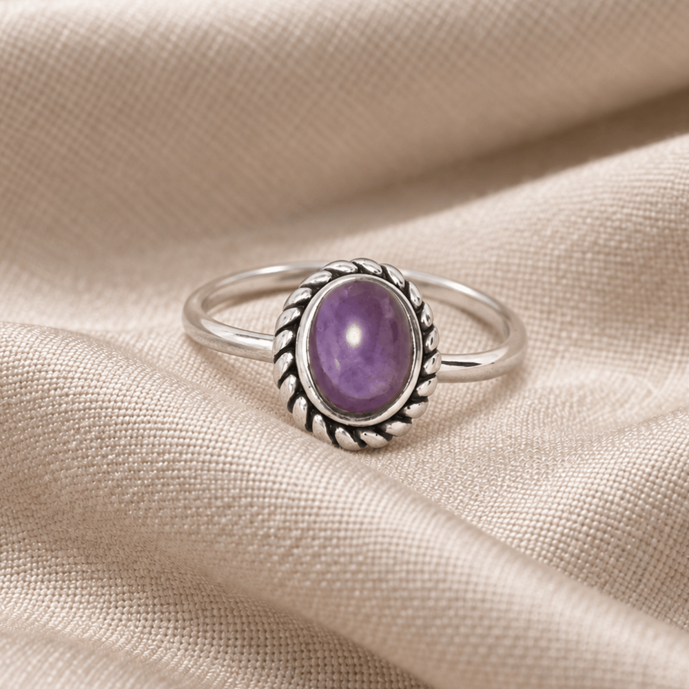 Delicate Oval Amethyst with Rope Edge Ring