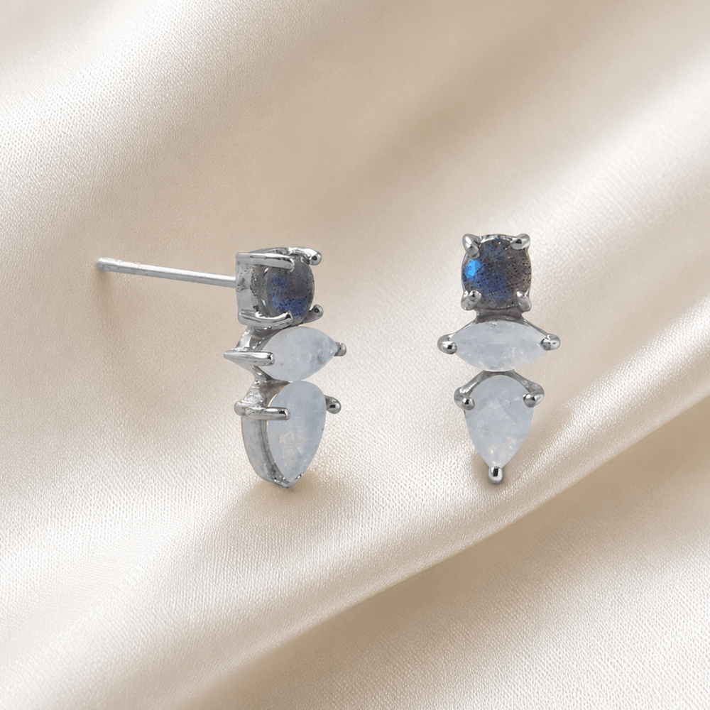Labradorite and Rainbow Moonstone Post Earrings