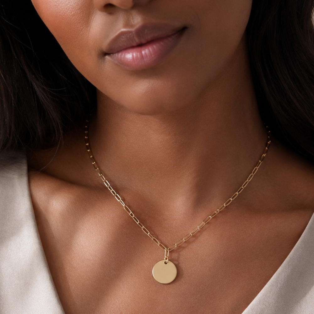 16" + 2" 14 Karat Gold Plated Engravable Disc Necklace