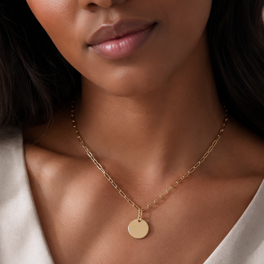 16" + 2" 14 Karat Gold Plated Engravable Disc Necklace