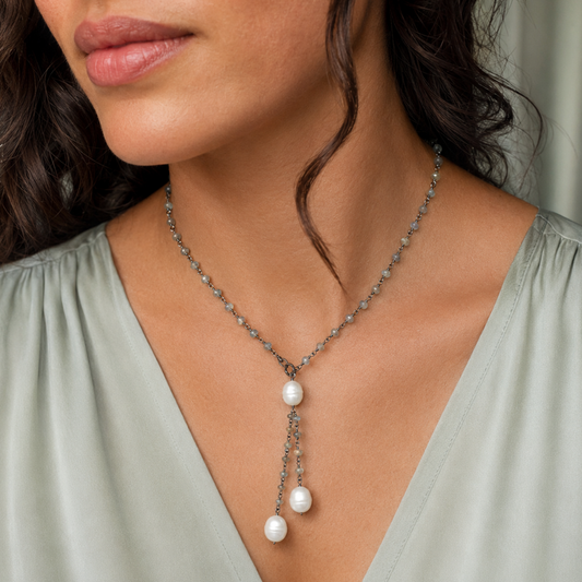 Labradorite Necklace with Cultured Freshwater Pearl Drop