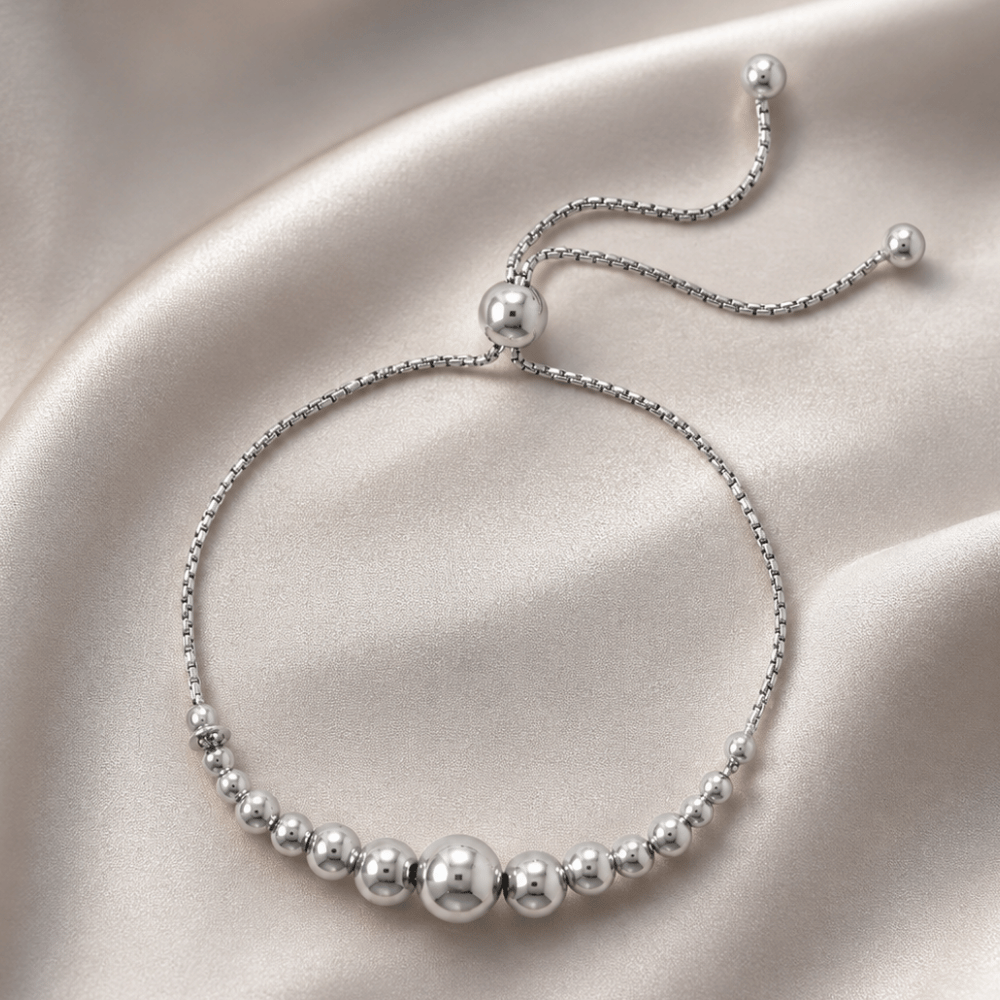 Rhodium Plated Graduated Bead Bolo Bracelet - view 3