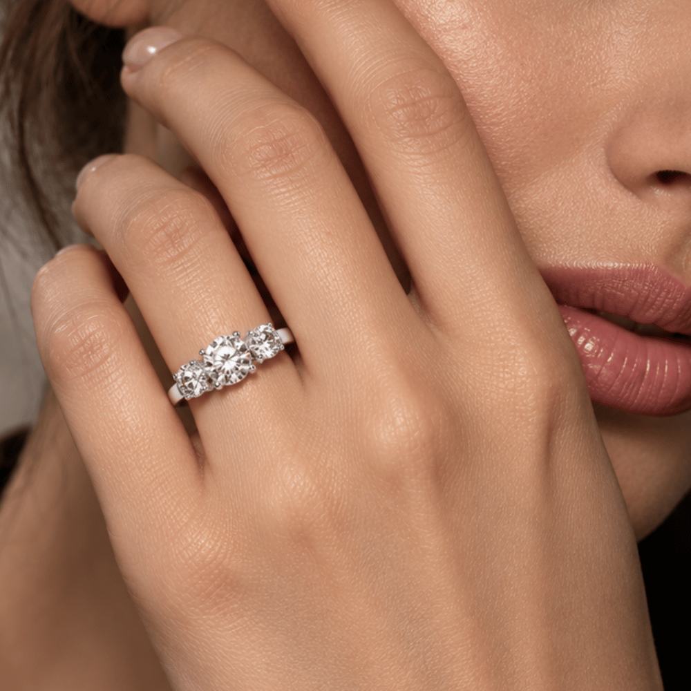 Rhodium Plated Ring with Three Round CZs