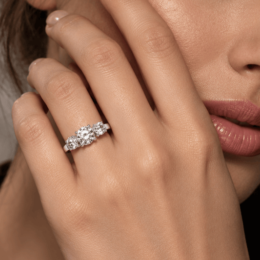 Rhodium Plated Ring with Three Round CZs