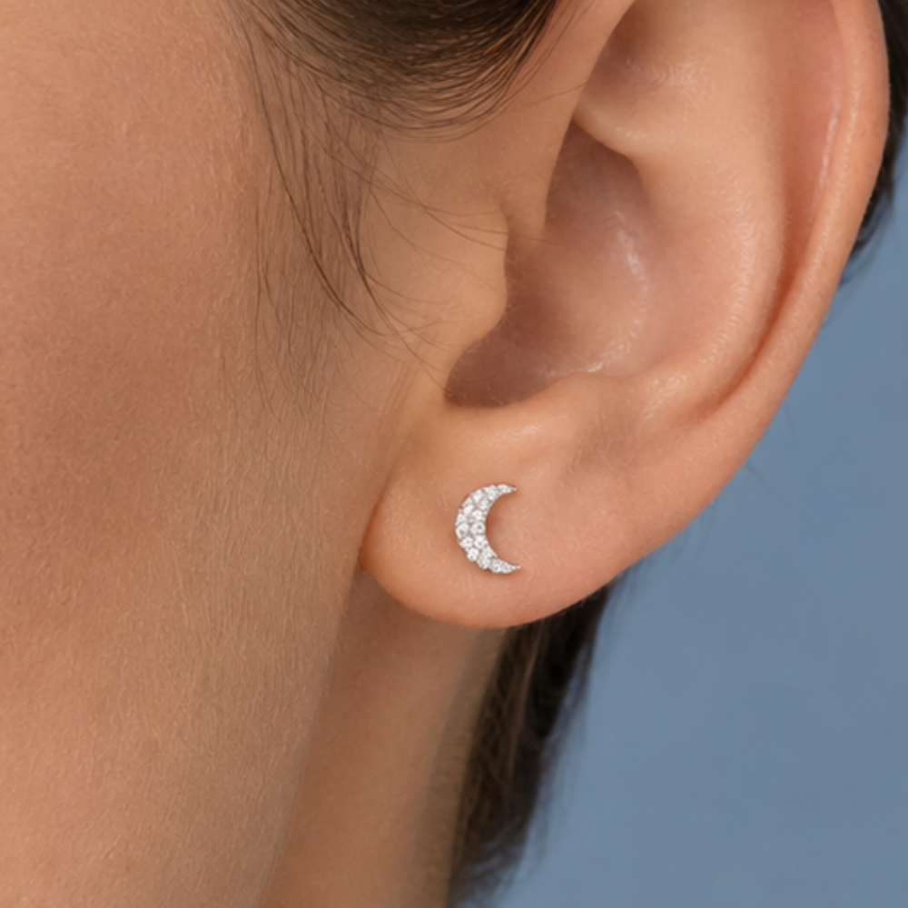 CZ Moon and Star Stud Earrings