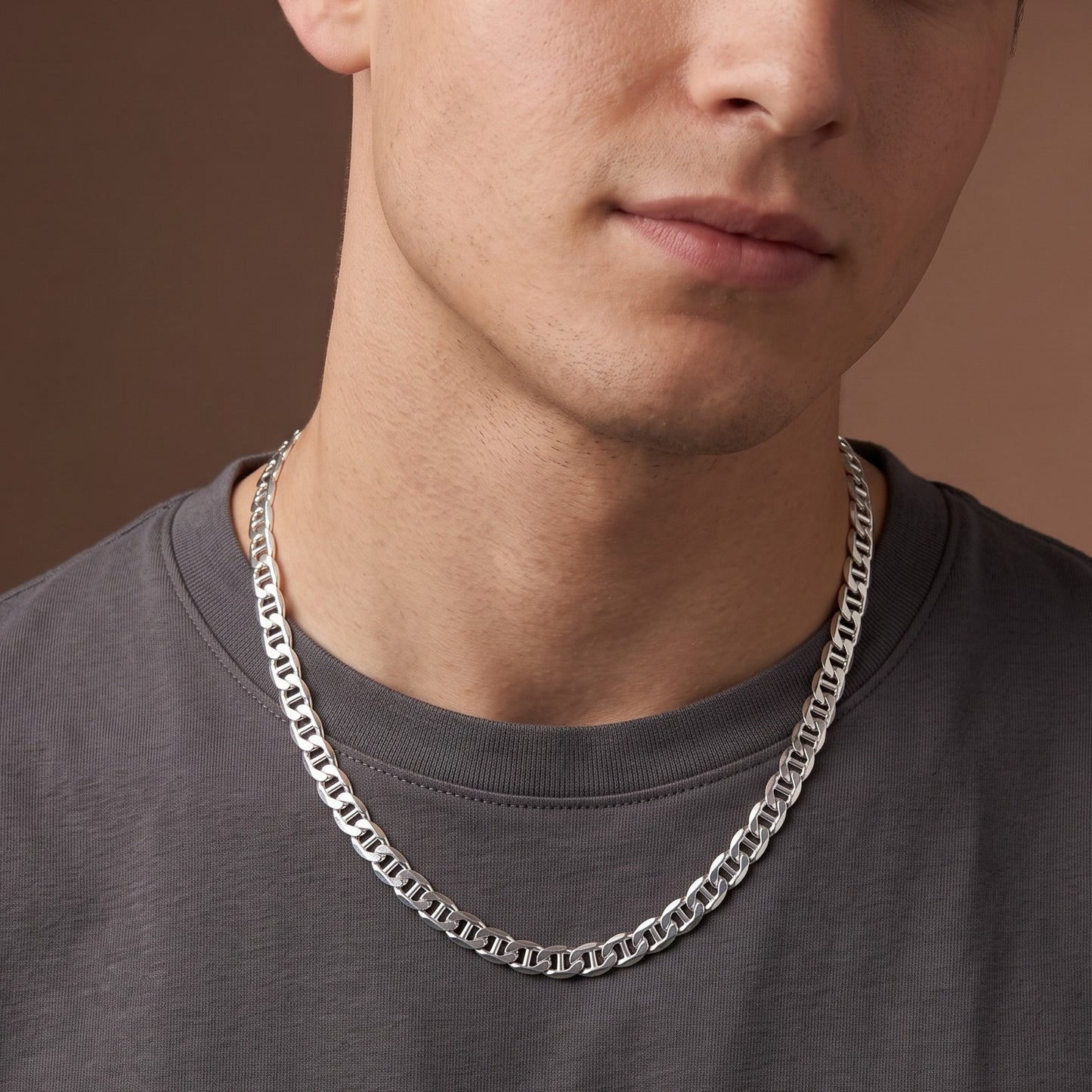 925 Sterling Silver Flat Marina Chain Necklace - 6mm
