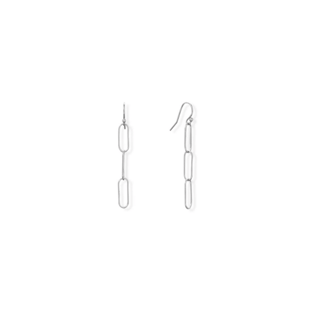 Rhodium Plated Paperclip French Wire Earrings