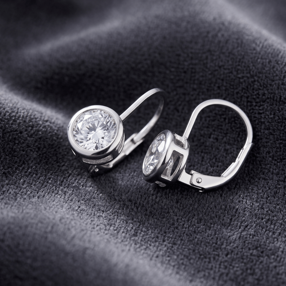 Bezel Set CZ Lever Earrings