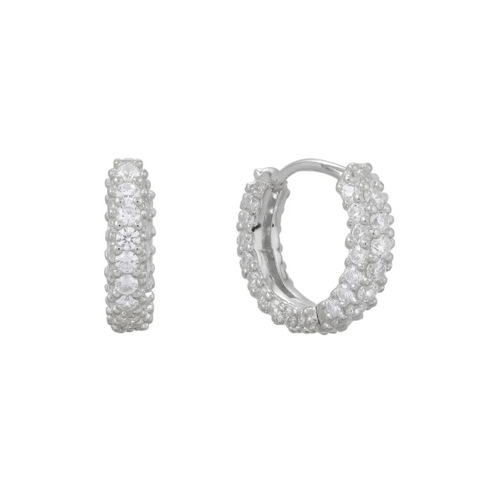 Rhodium Plated CZ Click Hoop Earrings
