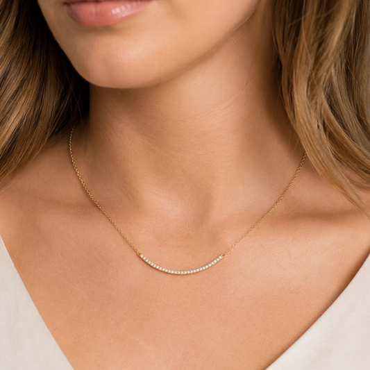 18" + 2" 14 Karat Gold Plated Curved CZ Bar Necklace