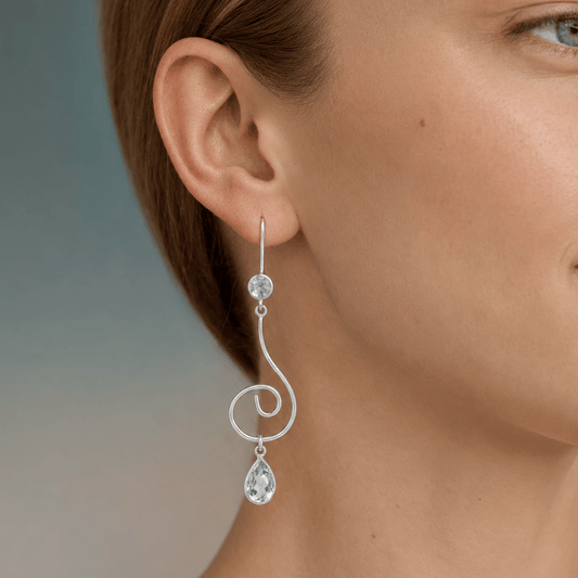 Swirl Design Earrings with Faceted Blue Topaz