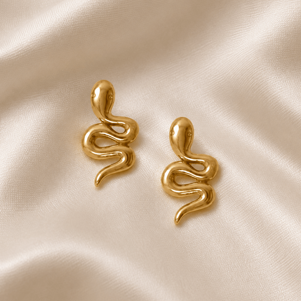 14 Karat Gold Plated Small Snake Stud Earrings
