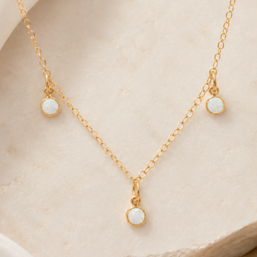 15" + 2.25" 14/20 Gold Filled White Opal Charm Necklace