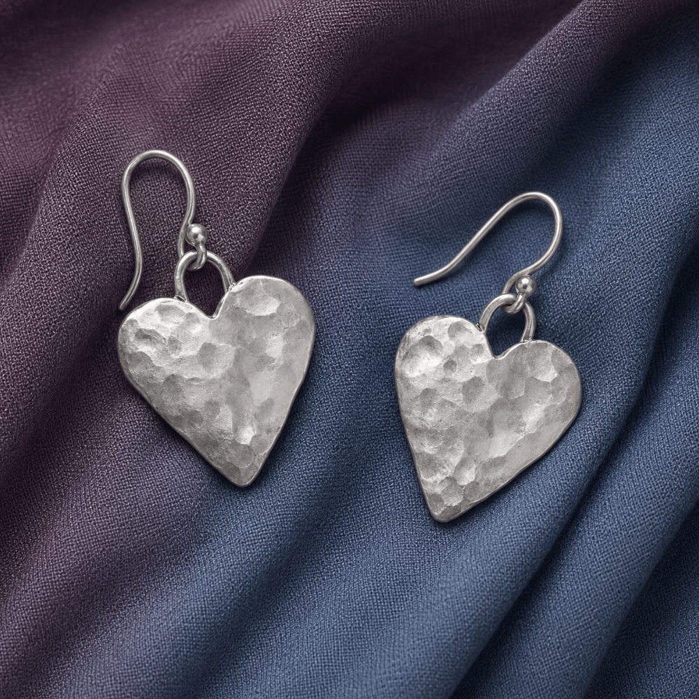 Oxidized Textured Heart French Wire Earrings