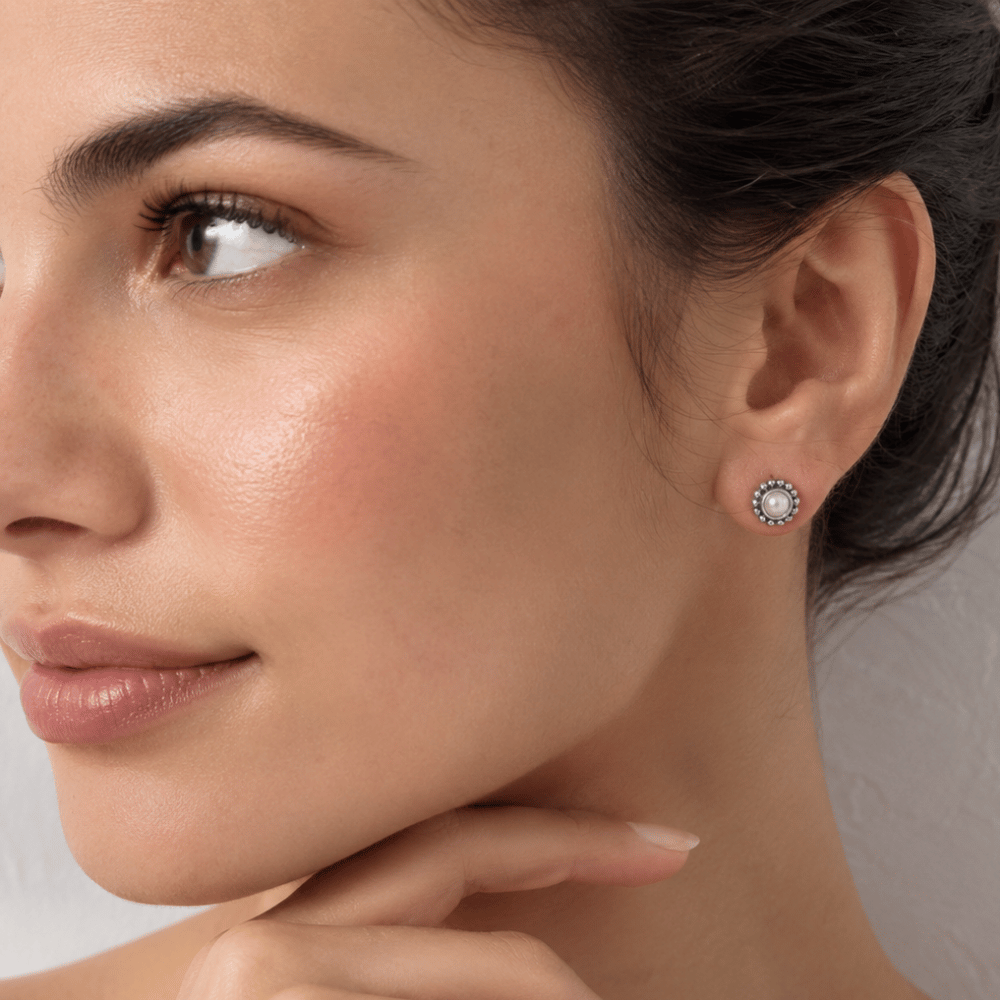 Cultured Freshwater Pearl Bali Stud Earrings