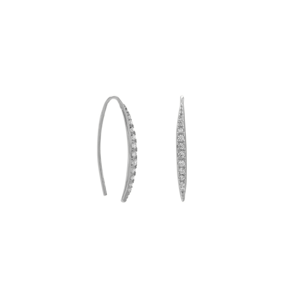 Rhodium Plated Graduated CZ Vertical Bar Earrings