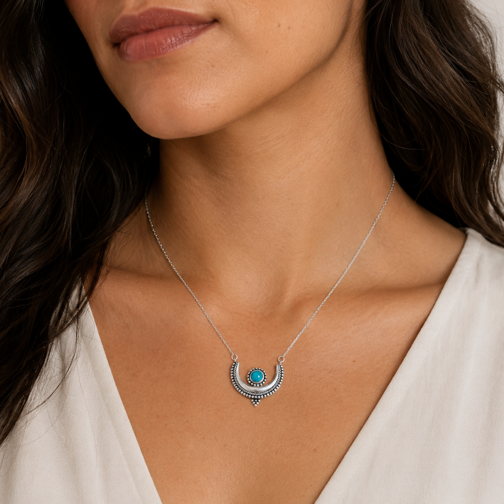 18" Oxidized Turquoise Crescent Necklace