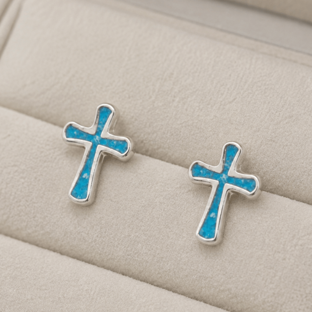 Oxidized Turquoise Chip Cross Earrings