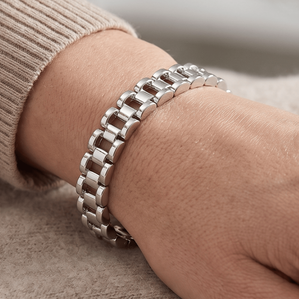 7-inch Watch Link Fashion Stretch Bracelet - 10.5mm - Silver