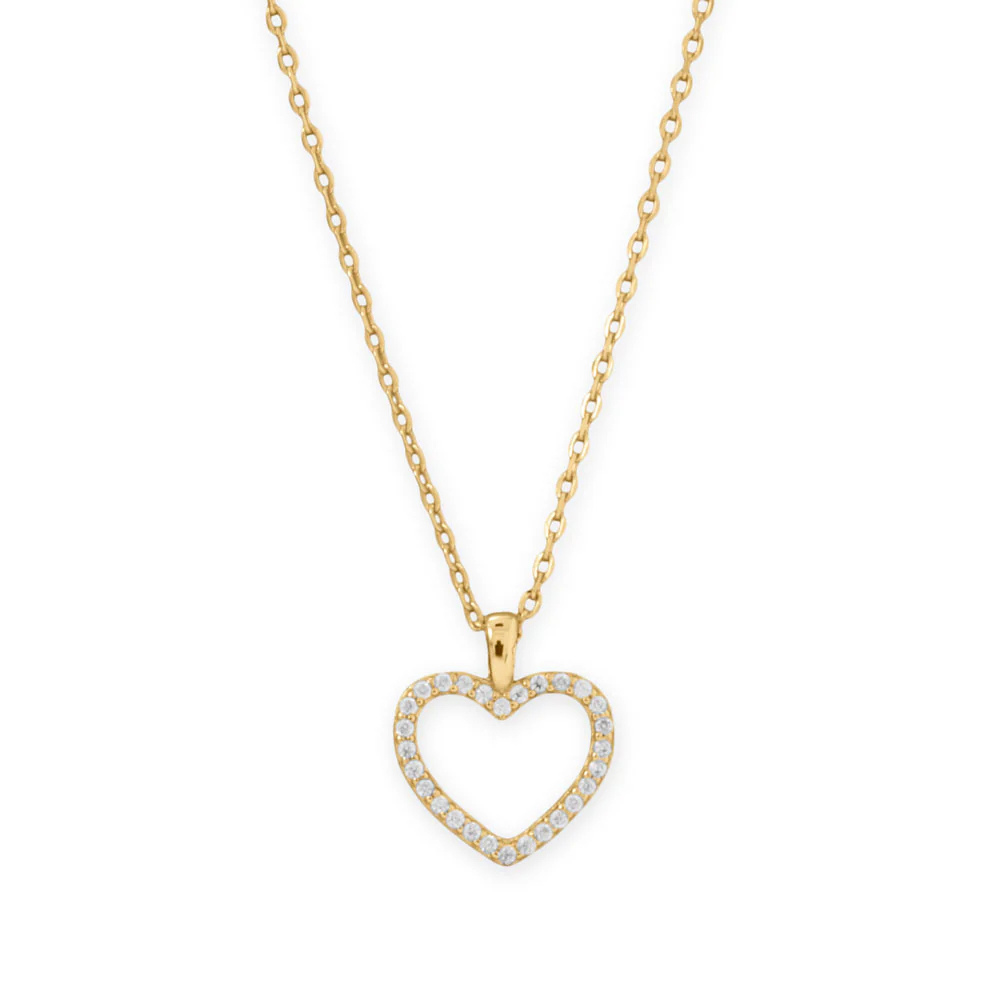16" + 2" 14 Karat Gold Plated CZ Heart Necklace