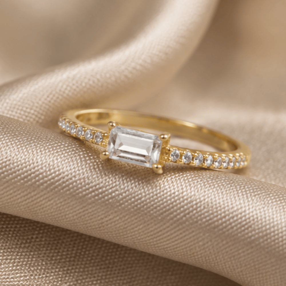 14 Karat Gold Plated Rectangle CZ Ring