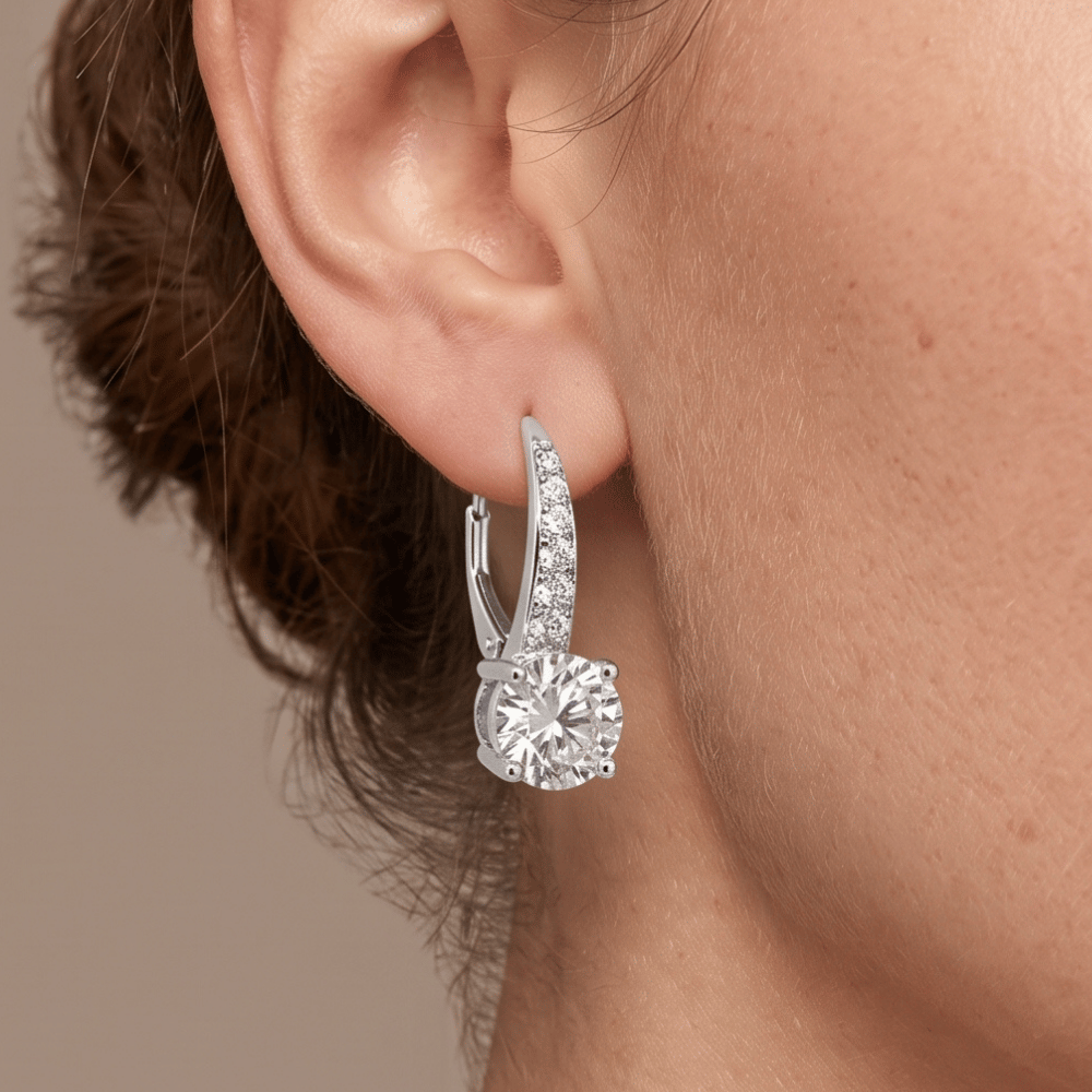 Rhodium Plated Graduated CZ Lever Back Earrings