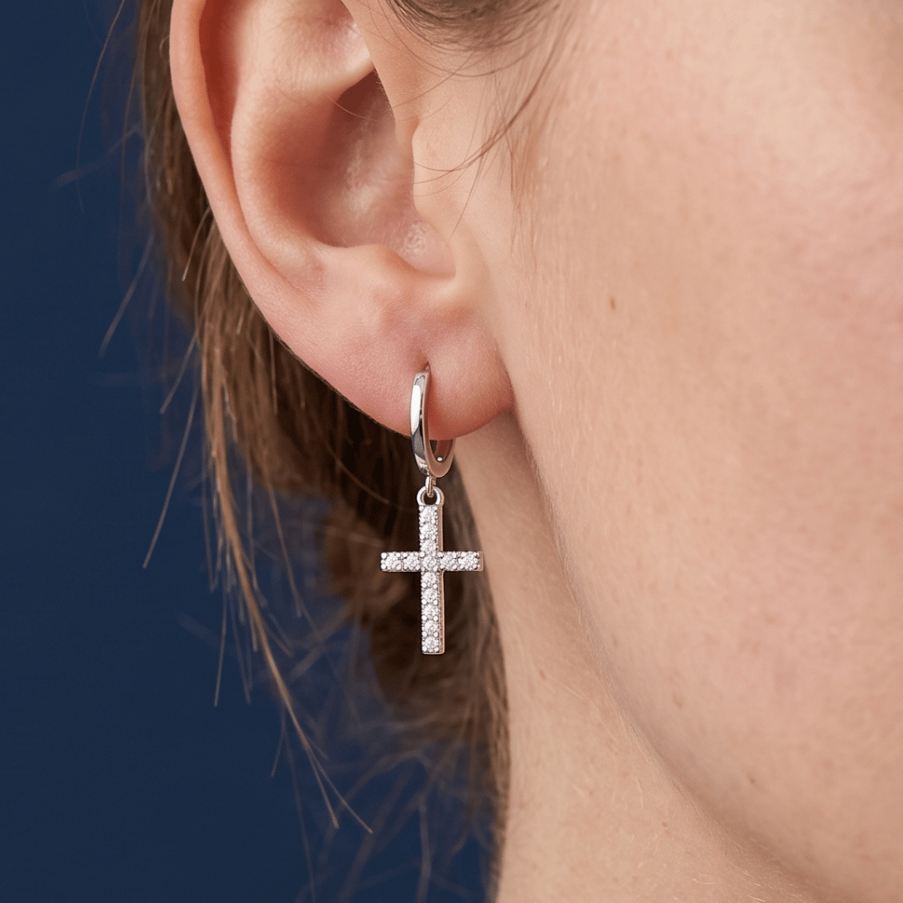 CZ Cross Hoop Earrings