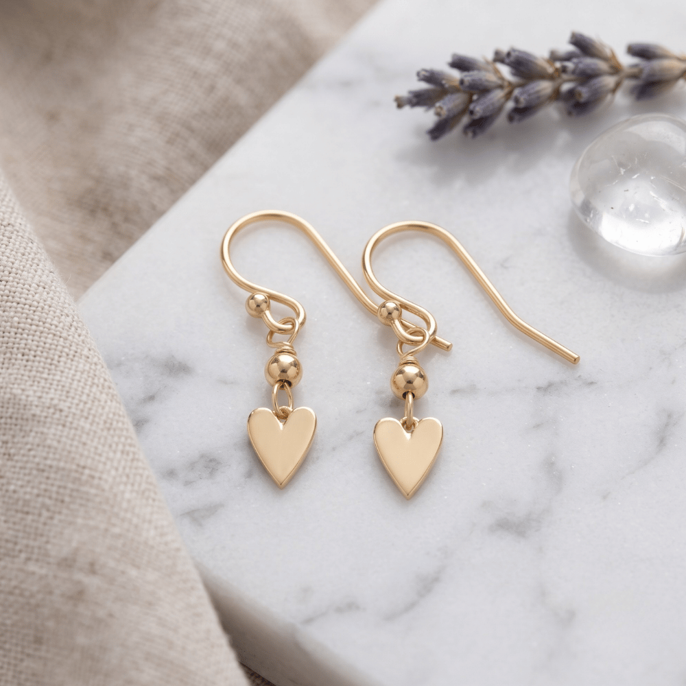 14 Karat Gold Plated Heart Drop Earrings