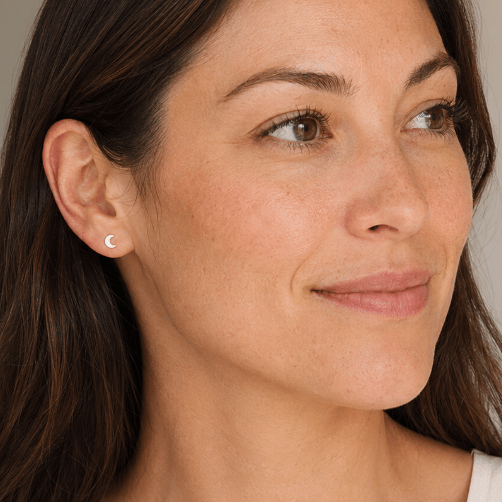 Small Polished Crescent Moon Stud Earrings