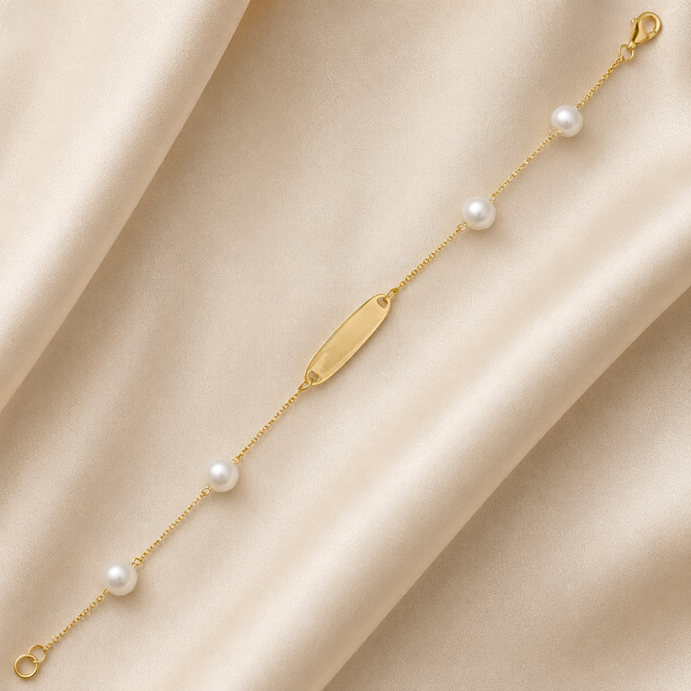 7-inch 4.5mm White Cultured Freshwater Pearl ID Bracelet - Gold - view 3