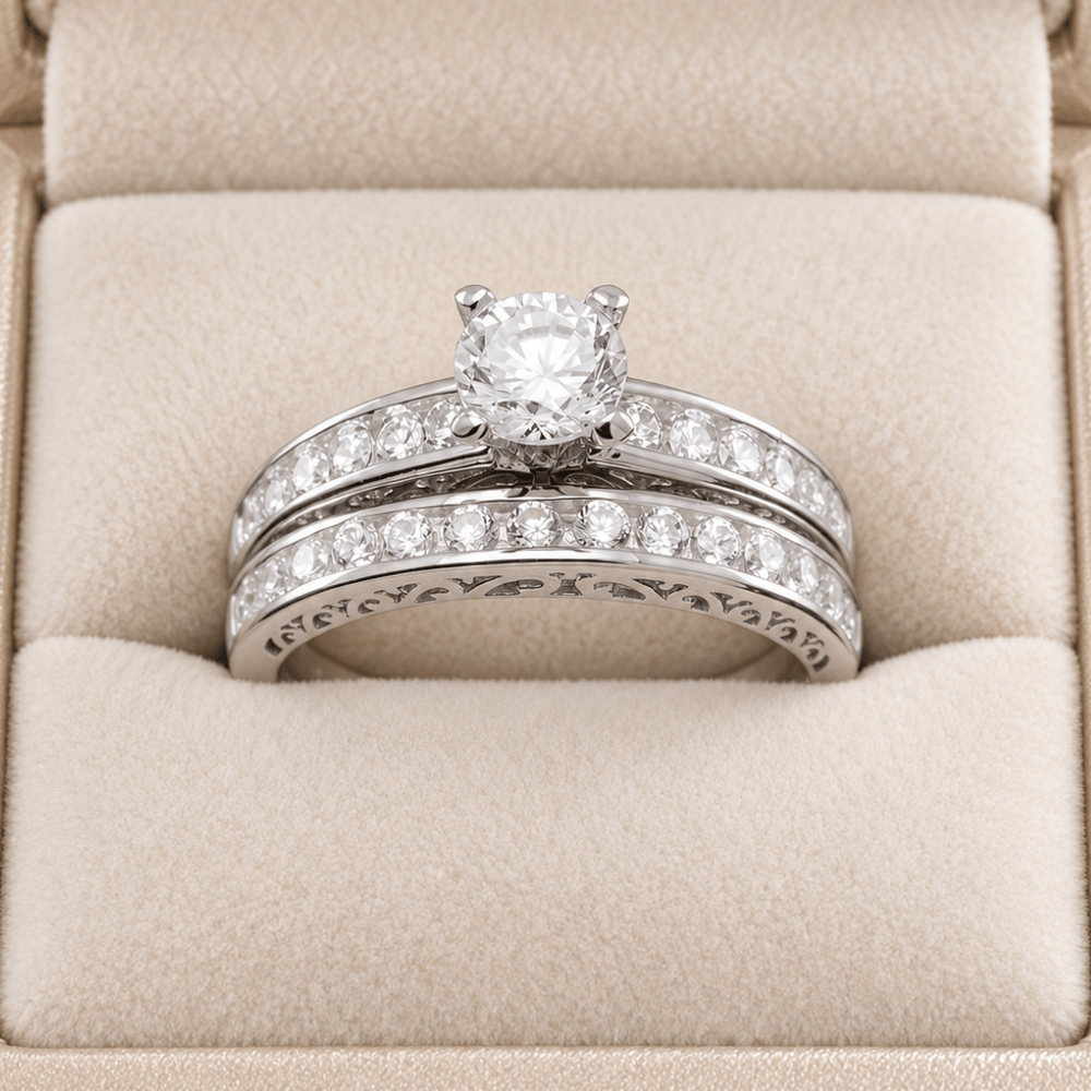 Rhodium Plated Wedding Band Set