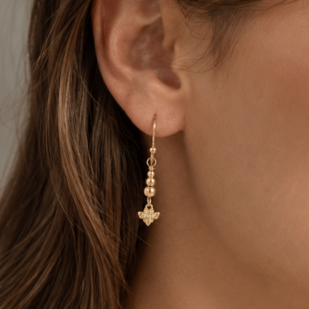 14 Karat Gold Plated Cubic Zirconia Bee Drop Earrings