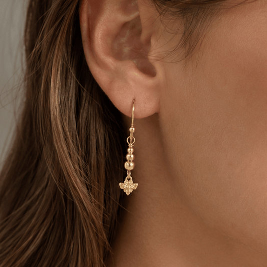 14 Karat Gold Plated Cubic Zirconia Bee Drop Earrings