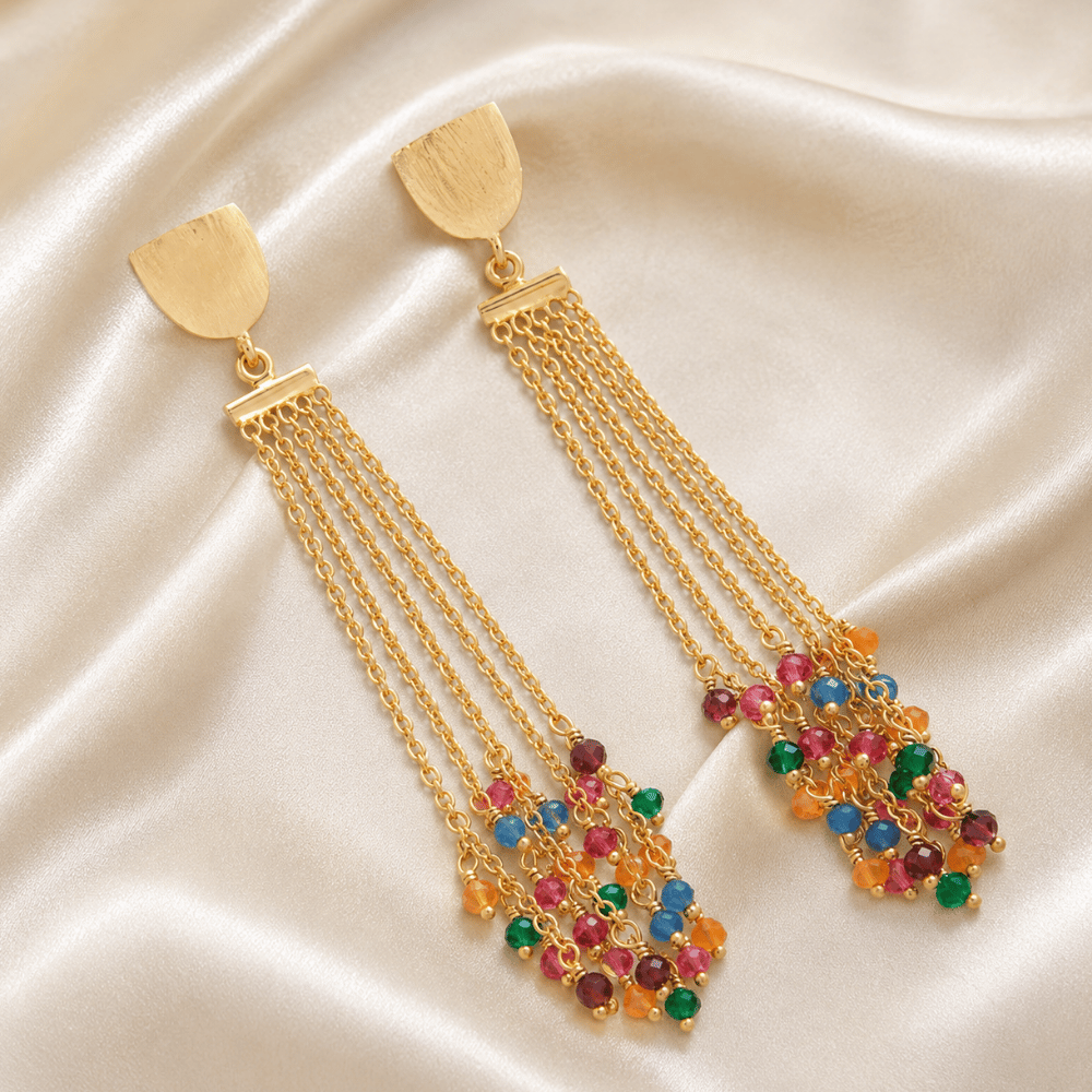 14 Karat Gold Plated Brass Multicolor Fashion Earrings