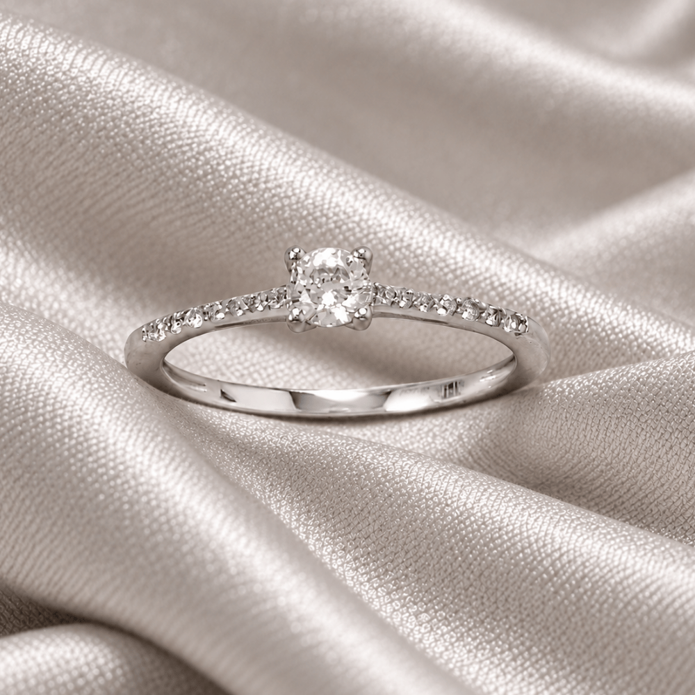 Rhodium Plated 4mm Solitaire CZ Ring with CZ Band