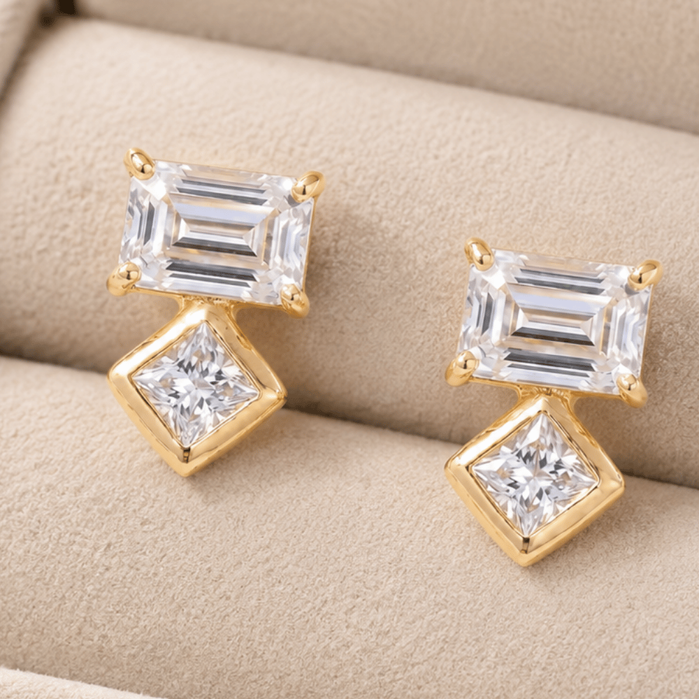 14 Karat Gold Plated Baguette and Square CZ Earrings