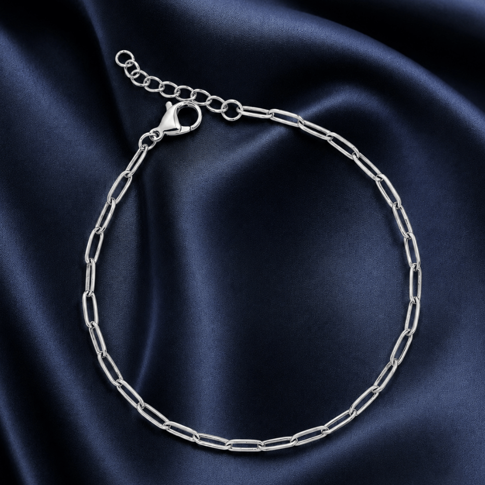 6.5-inch + 1-inch Stainless Steel 2.5mm Paperclip Bracelet - Silver - view 3