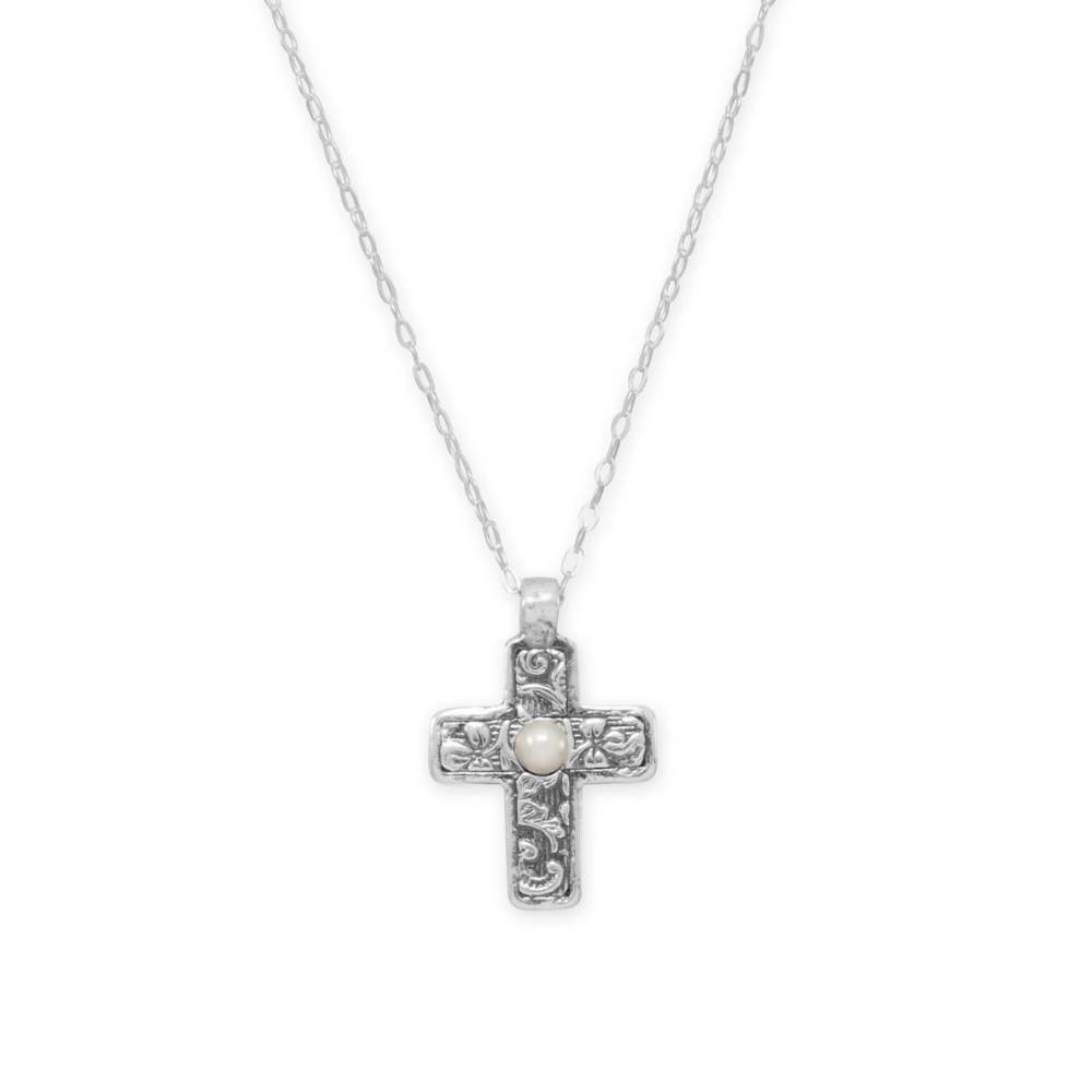 Reversible Cross Charm with Cultured Freshwater Pearl Necklace