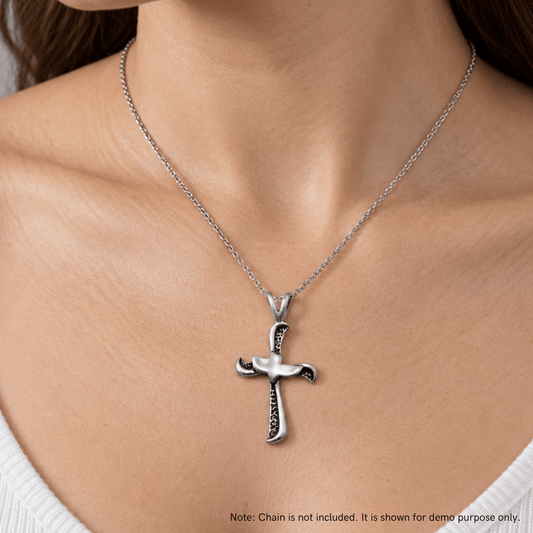 Oxidized Cross with Dove Pendant