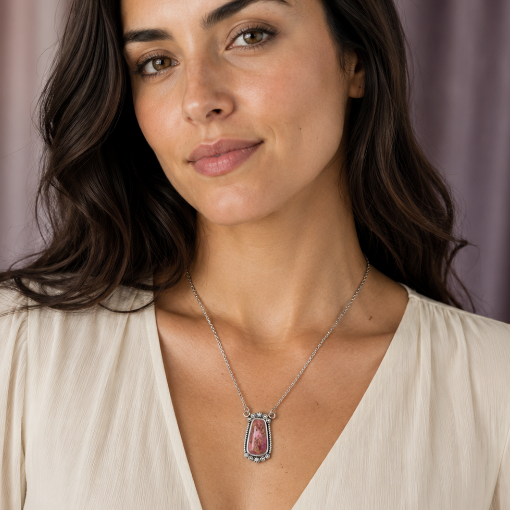 18" + 2" Oxidized Pink Spiny Oyster Necklace